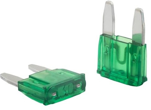 SeKi 5 piezas Mini fusible de enchufe plano 30A verde; Fusible de coche 32V/DC fusible de cuchilla barco remolque camión caravana