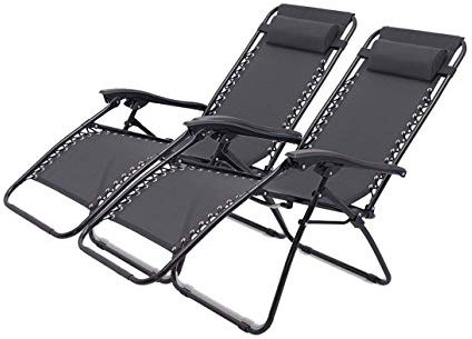 Set mit 2 Stück Null Schwerkraft Patio Lounger Stuhl Klappbare Liegestühle im Freien Beach Rasen Camping Tragbarer Stuhl Gartenstuhl mit Nackenkissen 240 kg (Farbe: schwarz) To pursue Glücksfall