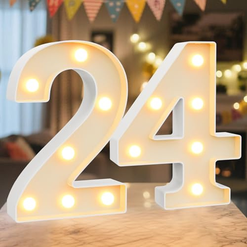 NANXU 8.86 Inch Marquee Light Up Numbers 24 for Party Decorations | Birthday Number Decorations for Girls Boys Women Men, Lighted Marquee Numbers for Anniversary Party Night Light Table Decor