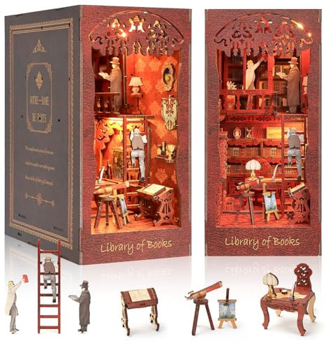 Tlater DIY Book Nook Kit, DIY Miniature Haus Mini Booknook Kit Miniatur Puppenhaus mit LED Lichtern, 3D Holzpuzzle Buchstützen, Kreatives Geschenk Dekoration Urlaub Weihnachten Geschenk
