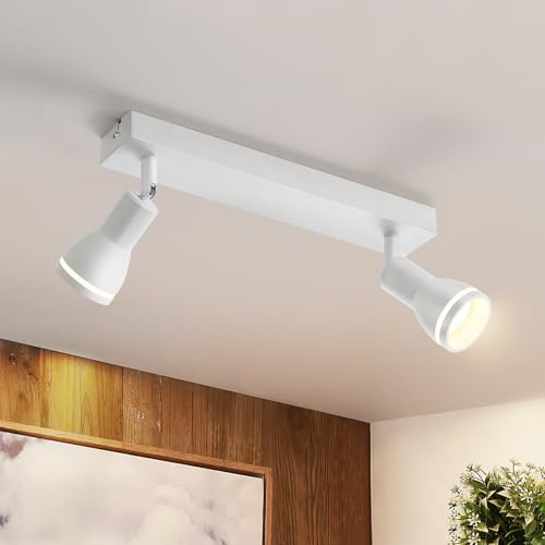 Deckenstrahler 2 Flammig Weiß GU10 Deckenlampe für Schlafzimmer Schwenkbar | LED Deckenleuchte Metall Deckenspot 181° drehbar Modern Spotlight für Wohnzimmer Küche Büro, Ohne Leuchtmittel
