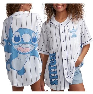 Disney Damen-Baseballtrikot – Mickey Mouse Lightning McQueen Marie, Lilo und Stitch, Damen-Baseballshirt, Größe S, Lilo & Stitch
