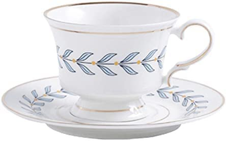 Windmilne Kaffeetassen-Set aus Keramik im Palaststil, Kaffeetassen-Set, 150 ml, Teetasse und Untertasse aus Bone China, Blattmuster, Goldrand, Keramiktasse, elegant