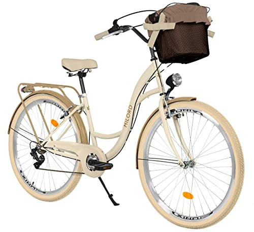 MILORD Damenfahrrad Citybike Komfort Mit Metallkorb Hollandrad Vintage Fahrrad, 26, 28 Zoll, 7-Gang