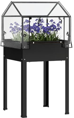 Outsunny Hochbeet mit Abdeckung Wetterbeständig 60 x 60 x 120 cm Schwarz | Kräuterhochbeet mit Ablauflöchern, Pflanzkasten aus Metall, Gemüsebeet, Gartenbeet, Pflanzbeet für Garten, Balkon