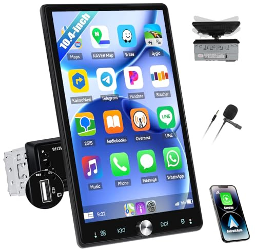 SIXWIN 1 DIN Bluetooth Radio Coche con Wireless CarPlay & Android Auto & Mirror Link,10,4 Pulgadas Pantalla Táctil Estéreo Coche con Bluetooth/RDS/FM/USB/AUX/TF