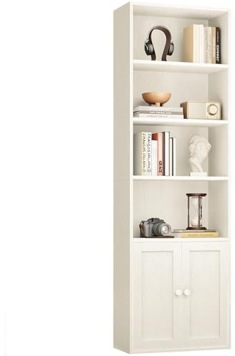 Coleshome Libreria con Ante a 6 ripiani e Mobile Contenitore, Scaffale Salvaspazio per Display e Archiviazione, Libreria per Casa, Ufficio, Soggiorno, Camera da Letto, Bianco, 48 x 24 x 176.4