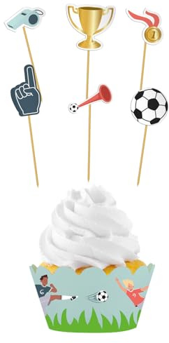 Folat 27582 Calcio Blu Verde Set di Decorazioni per Cupcake - Fantastic Football - 6 pezzi - Decorazione da calcio per compleanno per bambini maschi e femmine