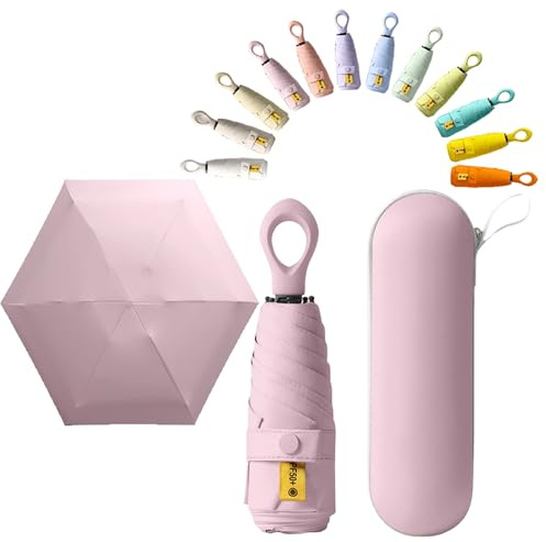 Mini ombrello da viaggio Sun con manico ad anello, tessuto con strato di rivestimento che blocca/anti UPF 50, protezione UV 99,9%, compatto pieghevole da borsa/leggero piccolo portatile da zaino