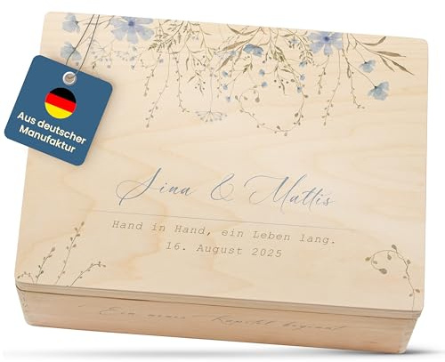 Amari ® Personalisierte Erinnerungsbox aus Holz | Vergissmeinnicht (001.15) | Individuelles Hochzeitsgeschenk Erinnerung Hochzeit Personalisiertes Holzkiste
