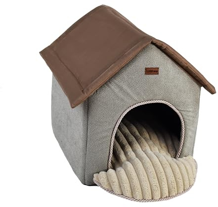 Hundehütte für kleine Hunde, Hundehaus Katzenhaus mit waschbaren Kissen, warme und komfortabel, Stoffzwinger für Hunde, Hochwertige EU-Produktion (Beige, 38 x 48 cm)