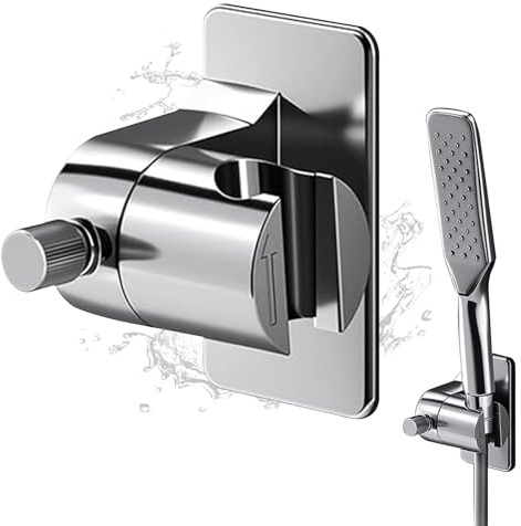Duschhalterung Ohne Bohren, Duschbrause Halterung 360°, Duschkopfhalterung ohne Bohren, Verstellbarer Brausehalter Duschkopfhalterung Saugnapf für Badezimmer (Silber)