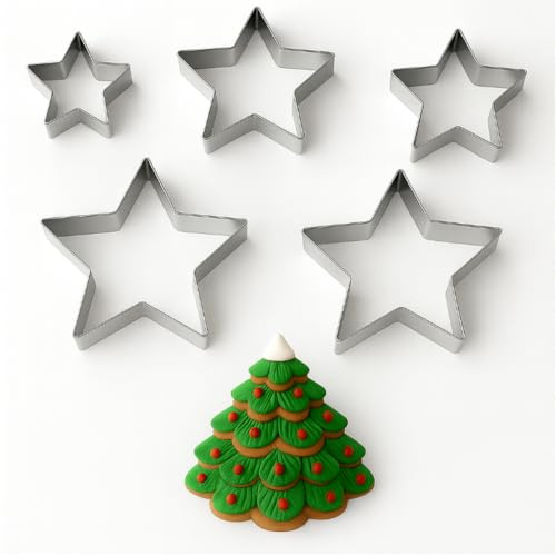 5 Pcs Star Cookie Cutter,Stainless Steel Star Shaped Cookie Cutters,Six-Pointed Stars Pastry Cutter, Great for DIY Baking Cake Decoration Holiday,Use with Pastry,Biscuit.(5 Size)
