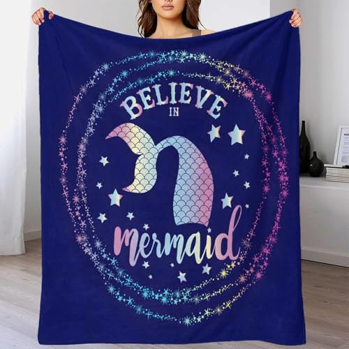 GDEKCIEAS Cute Meerjungfrau Print Decke Kuscheldecke 3D Muster Flanell Fleece Decke Kinderdecke Geburtstag Witzige Geschenke Wohndecke Schlafzimmer Wohnzimmer 40x50inch(100x130cm)