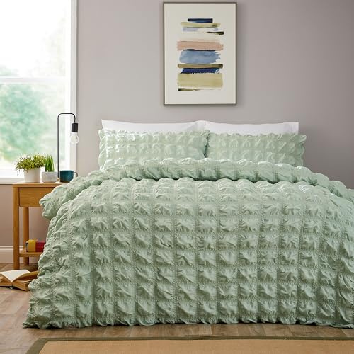 Olivia Rocco Soho Duvet Cover Set with Pillowcases Quilted Design Super Soft Bedding Easy Care Bed Linen Sets, Sage Green Double