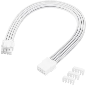 ELFJMZP 8 Pin Soft nylon sheathed PC cable for CPU power supply 30cm 18AWG Split 4+4PIN ATX12V Motherboard CPU Power Cable (white)