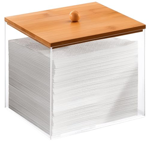 Puricon Kosmetiktücher Box, 17,3 × 16 × 15,5 cm Acryl Taschentuchbox, Einweg Gesichtshandtuch, Tissue Box für Taschentücher, Aufbewahrungsbox Badezimmer -Natur