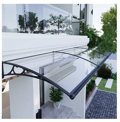 SHAARI Esterno Grondaia Tenda da Sole Tettoia Pannello in policarbonato Protezione dai Raggi UV Adatto per portici, persiane Bahama, Cortili(Black,1.96x6.56ft)