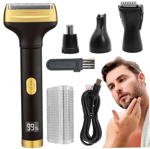 Rashovers elettrici per uomini, rasoio in lamina indolore 4 in 1 con display a LED, tagliata a corda ricaricabile per uomini per le sopracciglia del naso, rasoi rotanti