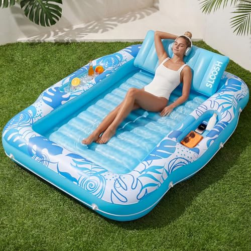 Sloosh 70 x53 Tanning Pool Luftmatratzte Pool mit Kühler Aufblasbarer Sonnenpool, Sonnenbaden für Erwachsene, Schwimmfloß im Schwimmbad, Wasserparty-Blau