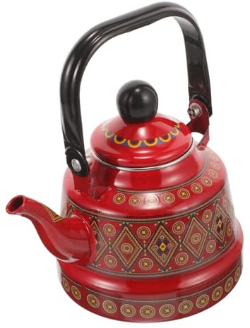 EPIGEIST Hervidor De Agua Esmaltado Grueso Con Asa Antiquemaduras Para Cocinar Té y Café Estufa Hogar y Hotel Color Rojo Vintage