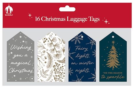 Tallon 16 Festliche Geschenkanhänger für Geschenke - Elegante saisonale Designs mit Bäumen, Sternen & Winterlaub - Deko Weihnachten Verpackung Zubehör