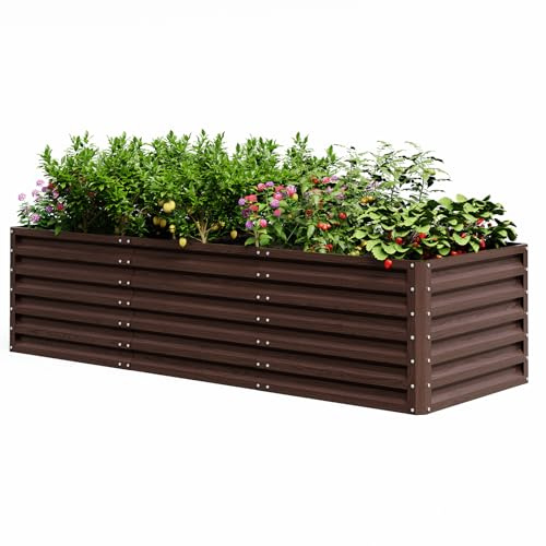 UDPATIO Orto Rialzato da Esterno, 240 x 90 x 60 cm Letto da Giardino Rialzato 1300L, Aiuola Rialzata in Metallo, Orto Rialzato in Acciaio Zincato per Giardino Esterno, per Piante, Fiori, Rosso