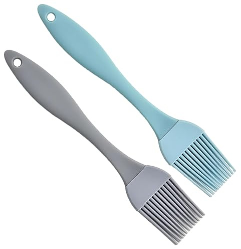 Food-Grade Silicone Pastry Brush Set (Pack of 2, 17cm) - Multi-Use Basting & Grill Brush for Baking, Grilling, Stirring, Cooking - Grey & Blue