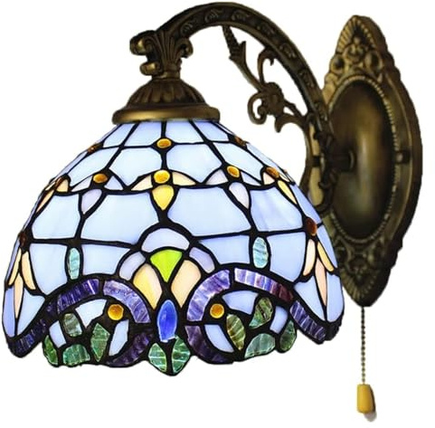 MMRTDJDR Lampade da Parete Lampada da Parete da 8 Pollici con Paralume in Vetro colorato Barocco, Lampada da Parete per Camera da Letto e Soggiorno-Have(B)