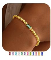 RIXERKOC Pulsera con Piedras de Nacimiento Oro para Mujer, Pulseras con Cuentas Elásticas en Oro de 14K con Colgante de Piedra de Natal Joyas de Moda Regalos para Cumpleaños (05.Mayo)
