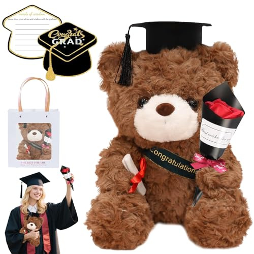 HBSFBH Orsacchiotto Peluche, 25 cm Orso di Laurea, Simpatico Orsetto di Peluche Laurea, Peluche di Orsetto di Laurea, Orsacchiotto di Laurea con Diploma e Cappello, Graduazione Bear per Scuola Laurea