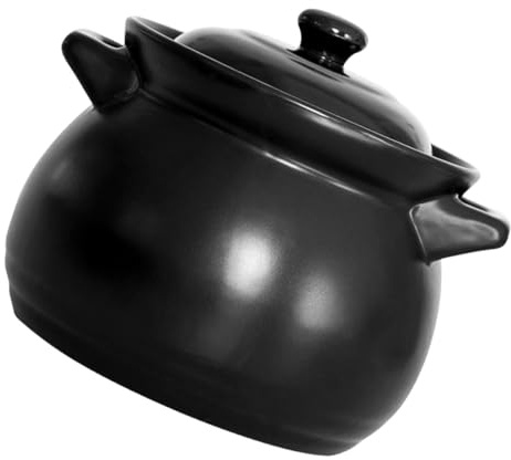 ARTSEWPLY Olla de Cerámica Negra de 1,1 Litros Resistente al Calor para Guisar Arroz y Pollo, Cazuela Mini para Cocinar en Casa y Preparar Sopas, Cazuela para Estofados Caseros