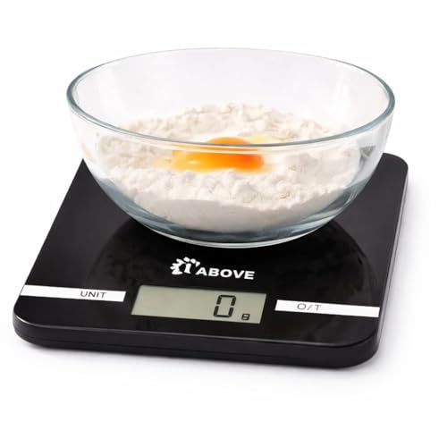 1ABOVE Digital Kitchen Scale, 5kg / 11lb Food Weighing Scale, Touch Sensor, Tare Function, g/lb:oz/ml/fl oz, Water & Milk Volume Measurement, LCD Display