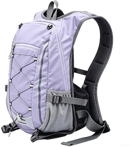 Mochila de senderismo de 20 L con panel trasero de malla suspendida, opciones de almacenamiento organizadas y rayas reflectantes para un uso nocturno más seguro (morado)