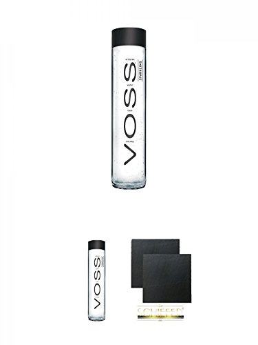 Voss Artesian SPARKLING Gletscher Wasser in Glasflasche 0,8 Liter + Voss Artesian SPARKLING Gletscher Wasser in Glasflasche 0,8 Liter + Schiefer Glasuntersetzer eckig ca. 9,5 cm Ø 2 Stück