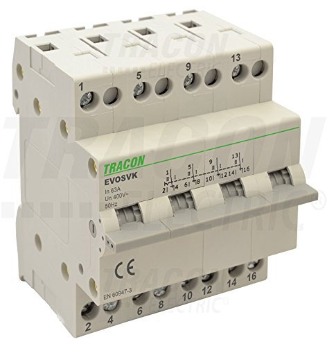 Tracon Electric Modularschalter i-0-ii 16, 32, 63A 1-4 polig (SVK4-32) Kippschalter Scharnierhebel 4-Wege Hutschienemontage 1 stück
