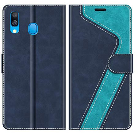 MOBESV Hülle für Samsung Galaxy A40 Handyhülle, Lederhülle mit Kartenfach, Klapphülle mit Ständer, Flip Case Handytasche Schutzhülle, Modisch Blau