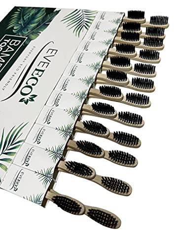 EveEco 24 Count I Bamboo Toothbrush I Soft Bristles Best for Sensitive Gums I Charcoal I Vegan I Natural Wood I BPA Fee I Recyclable I Compostable I Biodegradable | Environmentally Friendly