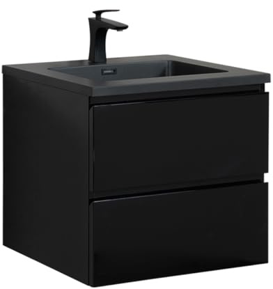 Badplaats B.V. Badezimmer Badmöbel Set Angela 60 cm - Schwarzes Waschbecken - Matt schwarz - Unterschrank Schrank Waschbecken Waschtisch
