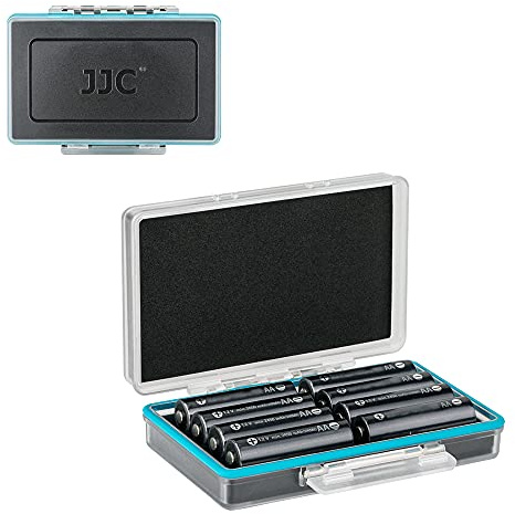 JJC Hartschalen Aufbewahrungsbox für 8 AA 14500 Batterien | Robuste AA-Batterien Trageetui Schutzbox mit Blauer Silikonauskleidung, leicht (111 g), für Reisen und Outdoor-Aktivitäten