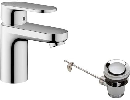 hansgrohe Waschtischarmatur Vernis Blend, Wasserhahn Bad mit Auslauf Höhe 70 mm, mit Zugstange, Badarmatur wassersparend, Chrom