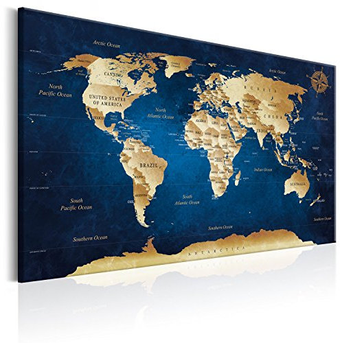 B&D XXL - Akustikbild Weltkarte Bilder Akustikschaum Hochleistungsschallabsorber Schallschutz Leinwand 1 tlg Wandbild Raumakustik Schalldämmung Landkarte k-A-0107-b-a