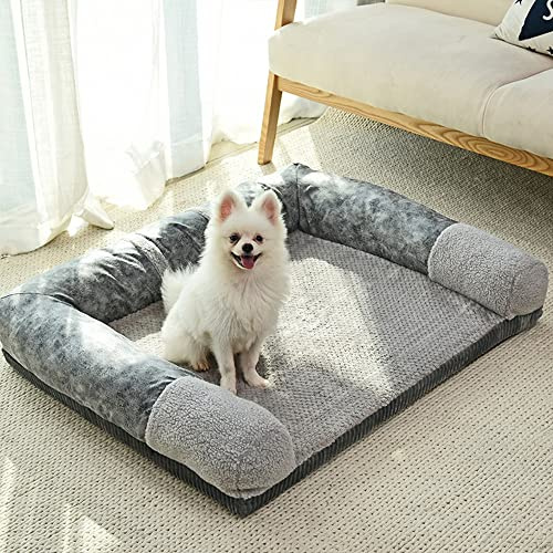 Nyescasa Hundesofa waschbar, orthopädisch rutschfest Sofaschutz, Warm Hundebett für große u. mittelgroße Hunde, Kofferraumschutz, Hundekissen mit 3 Abnehmbarer Lehne, Grau Größe S (55 x 45 x 13 cm)