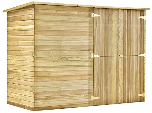 vidaXL Pino Impregnado Cobertizo de Bicicletas de Jardín Almacenamiento Herramiento Patio Terraza Exterior Pestillo Seguridad 232x110x170cm