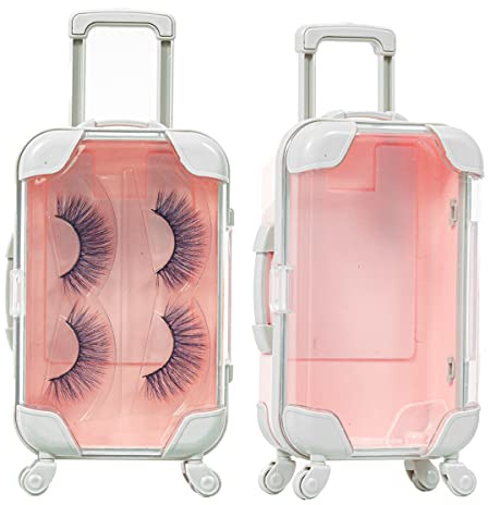 Fake Eyelash Organizer Case Eyelash Extension Mini Suitcase Lashes Organizer Packing Makeup Container Luaage Box for Women Travel Eyelash Tray (Pink)