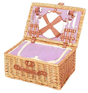 MXXHFC Picknickkorb für 2 Personen, Weidenkorb-Set mit großem isoliertem Kühlfach, handgefertigtes Picknickkorb-Set mit Utensilien und Besteck (Color : Blue) (Red)