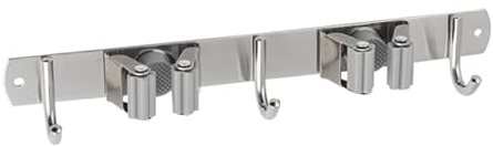 Velano - Selbstklebend Gerätehalter, Wandhalterung, Werkzeughalter, Besenhalter, Universalhalter, Mopp Halter - Edelstahl, 2 Schnellspannern, 3 Haken - Küche, Wohnung, Werkstatt, Garage - UMK 3