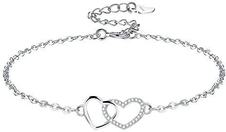 VANSZA Damen Liebe Herz Armband 925 Sterling Silber Freundschaft Zirkonia Armbänder Personalisierter Schmuck Geschenk Einstellbar für Frauen