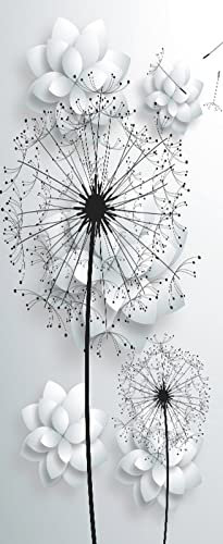 A.Monamour Türtapete Selbstklebend Türfolie Türposter 3D Schwarzer Löwenzahn Und Weiße Blumen Moderner Abstrakter Hintergrund Vinyl Folie Türdeko Tapete Wandbild Türaufkleber Türtattoo 85x200cm