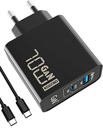 Cargador USB C de 70W, GAN PD3.0 Adaptador Rápido 2 Portas Carregador USB Tipo C con Cable de Carga Rápida de 100W para MacBook Pro/Air, DELL XPS 15, Google, iPhone 14/13, iPad Pro, Samsung S22/S21
